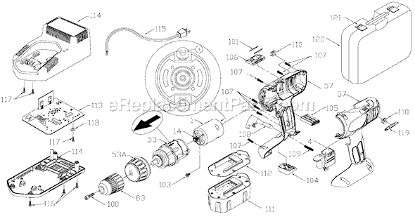 Page A Diagram and Parts List for 884 Type 1 Porter Cable Cordless Drill